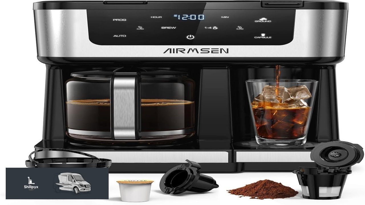 AIRMSEN 12 Cup Programmable Dual Coffee Maker  Single Serve Machine for K Cup