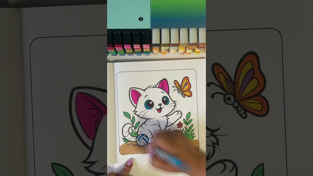 A Gentle Pause | Kitten Meets a Butterfly | From My Kawaii Animals Coloring Book