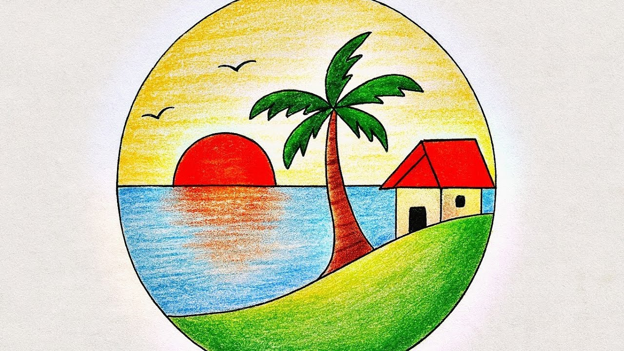 How to draw a beautiful scenery with pencil || circle art || easy ...