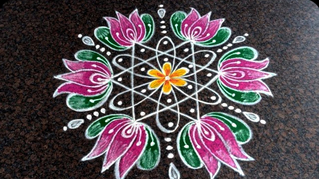 Simple & Beautiful Lotus Rangoli🌸|Daily Muggu Design| Easy Kolam #daily #muggulu #easy #easyrangoli 