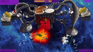 Chicken Invaders Universe v.136 beating new boss with moron railgun first time