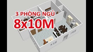 GỢI Ý BỐ TRÍ NHÀ CẤP 4 DIỆN TÍCH 8x10M 3 PHÒNG NGỦ ĐẸP - YouTube