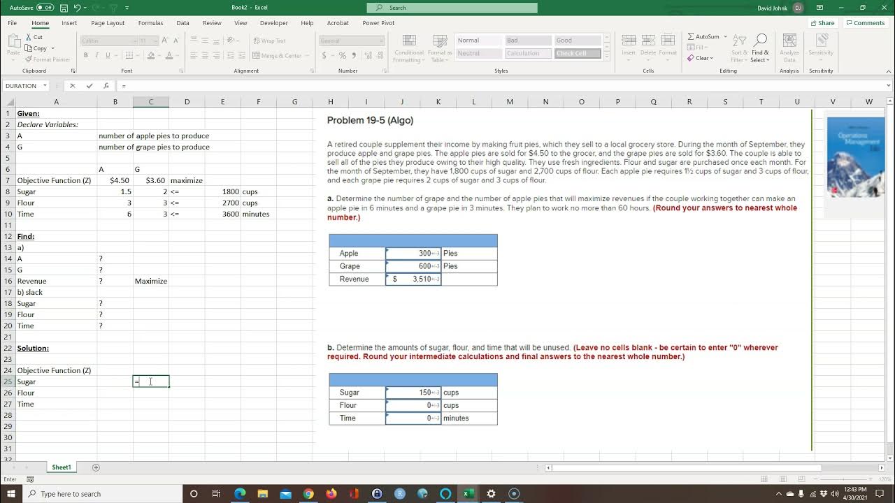 Linear Programming Word Problem Solved with Excel Solver - YouTube