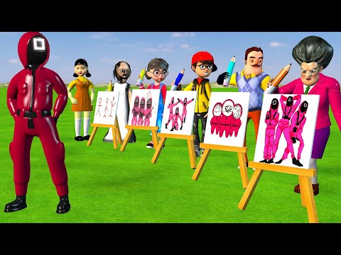 Scary Teacher 3D vs Squid Game Help Herobrine Nick Draw Team Squid Game Guard 5 Times Challenge