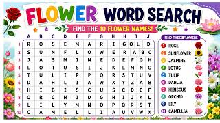Find 10 Flower Names Puzzle Challenge | Flower Word Search for Kids