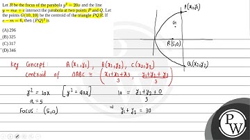 Let \(R\) be the focus of the parabola \(y^2=20 x\) and the line \(y=m x+c\) intersect the parab....