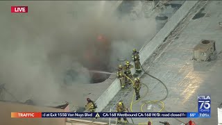 Firefighters battle blaze in Downey Content