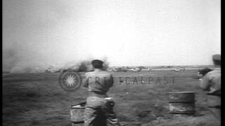 During landing B-25C bomber makes a sharp horizontal turn on the ground and crash...HD Stock Footage