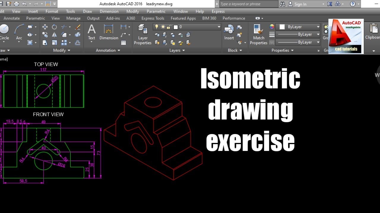 AutoCad tutorial Isometric drawing exercise YouTube