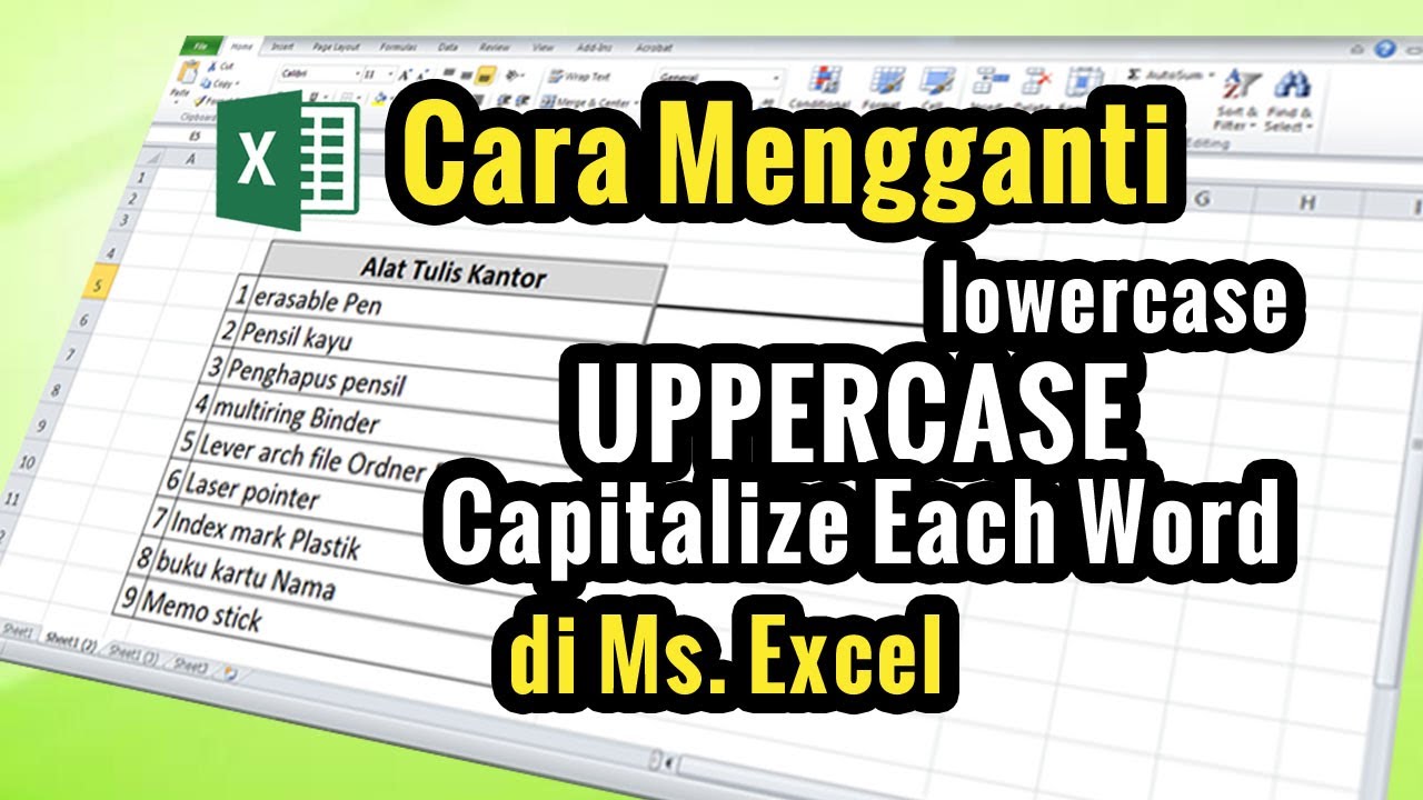 Cara merubah huruf kecil ke besar di excel youtube