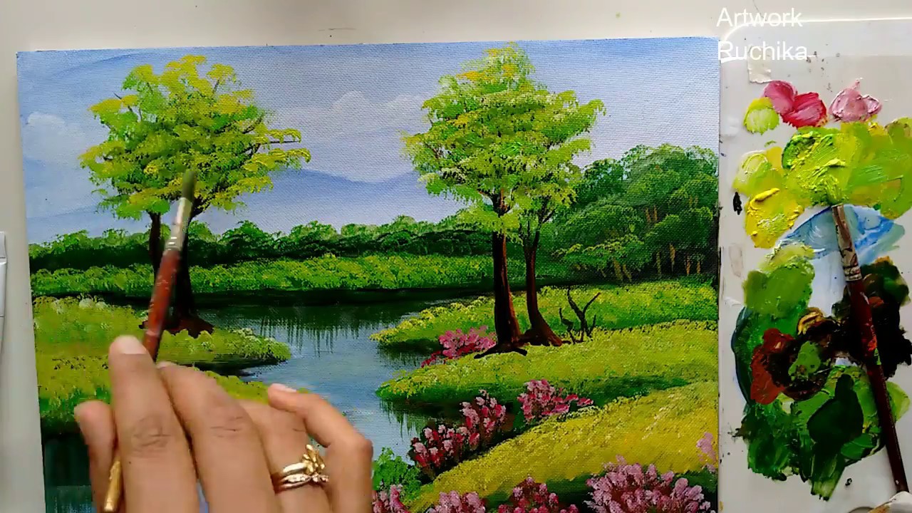 Trees in a Beautiful Landscape | Time Lapse Painting - YouTube