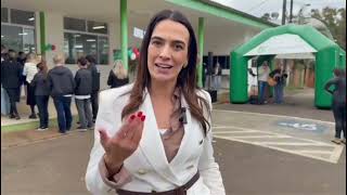 Alessandra Portolan, diretora do IFC, falando sobre os 61 anos do Instituto Federal Campus Concórdia