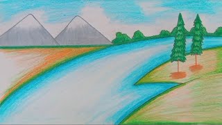 How to draw a beautiful scenery || Landscape step by step ||