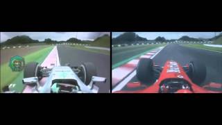 F1 2015 VS F1 2004 Nico Rosberg VS Michael Schumacher Onboard Suzuka Lap Comparison