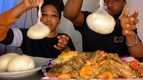 African Food Mukbang Okra Soup With Dried Catfish and Pounded yam ASMR 🦐🐟