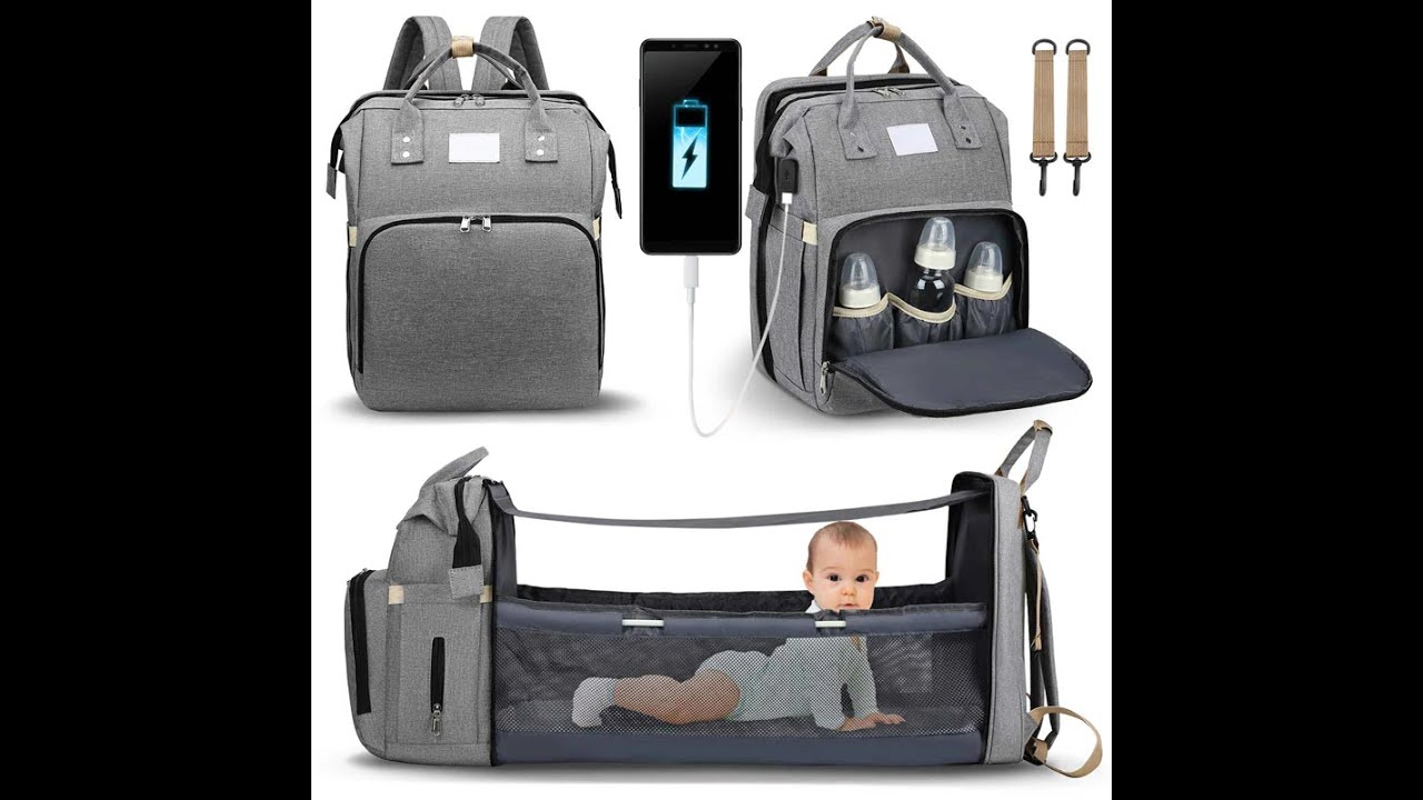 Baby Portable Bed Diaper Bag Backpack with Stroller Straps for