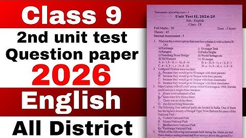 Class 9 2nd unit test English question paper 2025 all districts SEBA | ASSEB