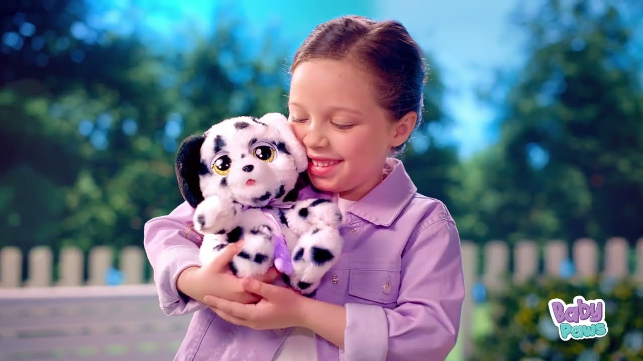 BABY PAWS DALMATA avec Sons d'Ouverture et de Fermeture des Yeux, Inclut  une Couverture Personnalisée ,Peluche Interactive de Chiots Endormis ,Jouet  Cadeau pour Garçons et Filles de 18 Mois et Plus 