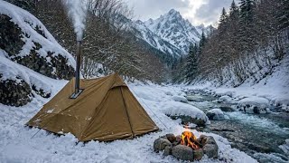 Solo Hot Tent Camping in Deep Winter, Catch & Cook