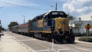 W001-30 CSX Geometry train in Clearwater, FL w/ CSX 6025 GP40-2, southern pacific, Florence,GEO car￼