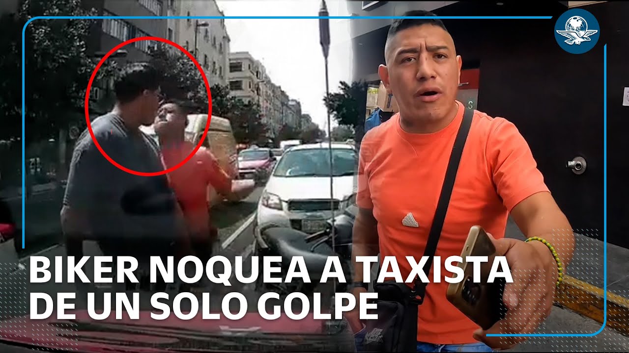 Captan brutal agresión de motociclista a conductor de taxi en calles de la CDMX