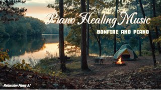 Bonfire and Grass Sounds, Piano | Study Music, Reading Music, Meditation Music