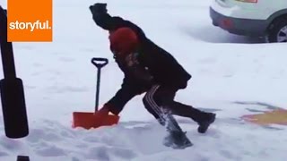 Ridiculous Slip While Shoveling Snow