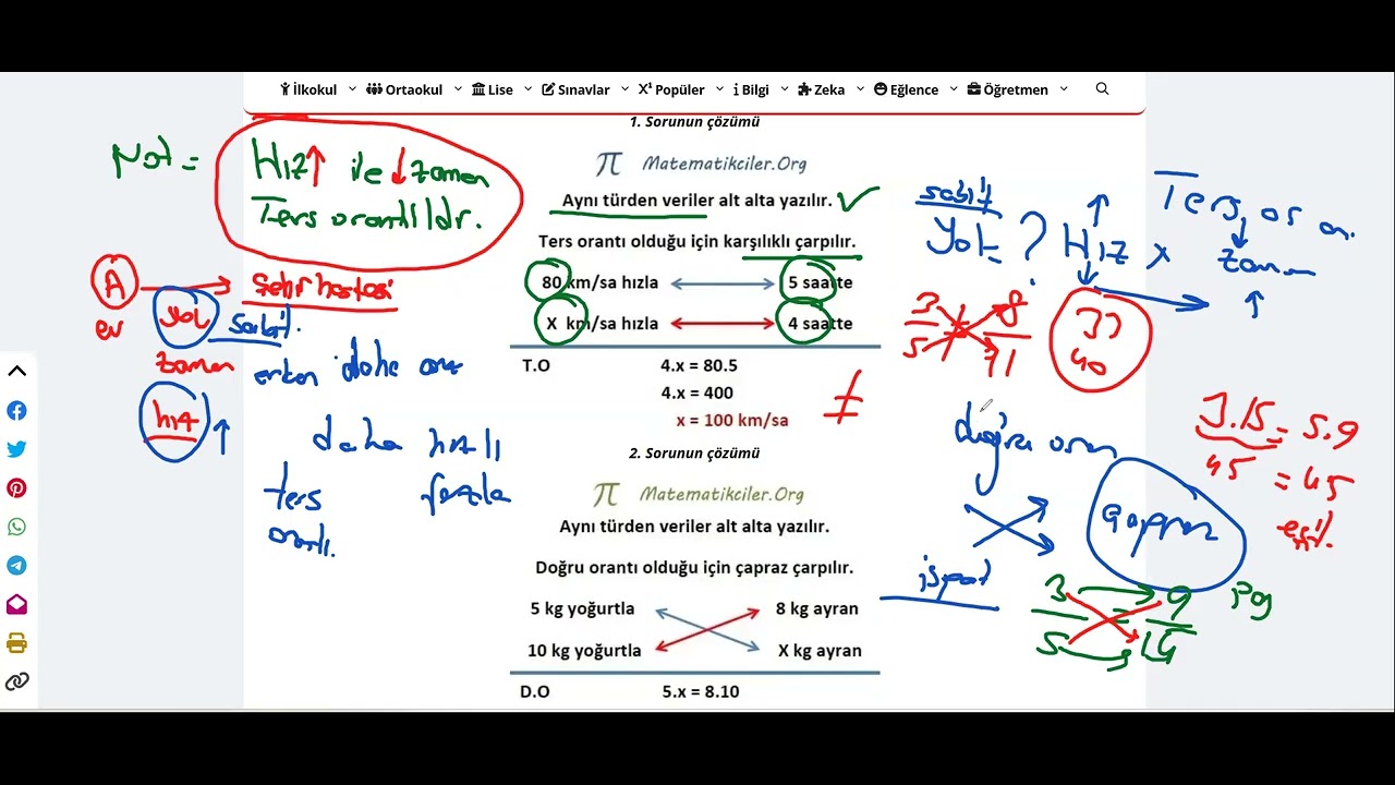 7. Sınıf Matematik | Oran ve Orantı: Doğru & Ters Orantı Tanım Örnek çözüm canlı ders | 8 Şubat 2026