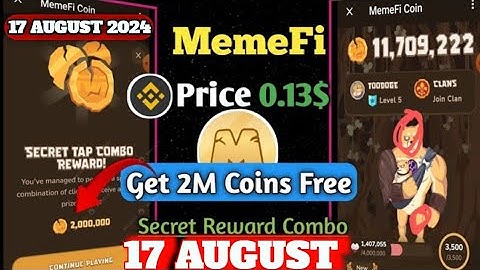 17 August memefi secret combo code| today MEMEFIsecret code| memefi today combo| #memefi #memeficoin