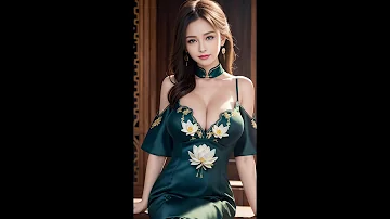 [AI beauty  0047] lookbook,fashion show,lookbook,green cheongsam,Chinese style dress