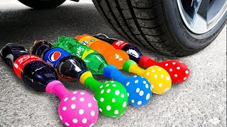 Car vs Crunchy and Soft Things! Experiments Crushing Car! Car vs Sprite, Coca-Cola, Fanta, Mnt Dew
