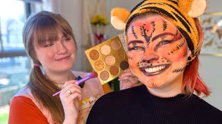 ASMR Tiger Makeup on my Identical Twin Sister | Real Person RP for Tingles, Relaxation, & Sleep