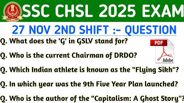 SSC CHSL 27 NOV 2ND SHIFT QUESTION | SSC CHSL TODAY EXAM ANALYSIS | CHSL EXAM REVIEW