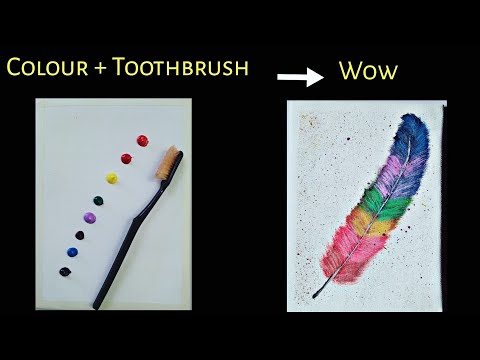 how to paint colourful feather using toothbrush/colourful feather painting