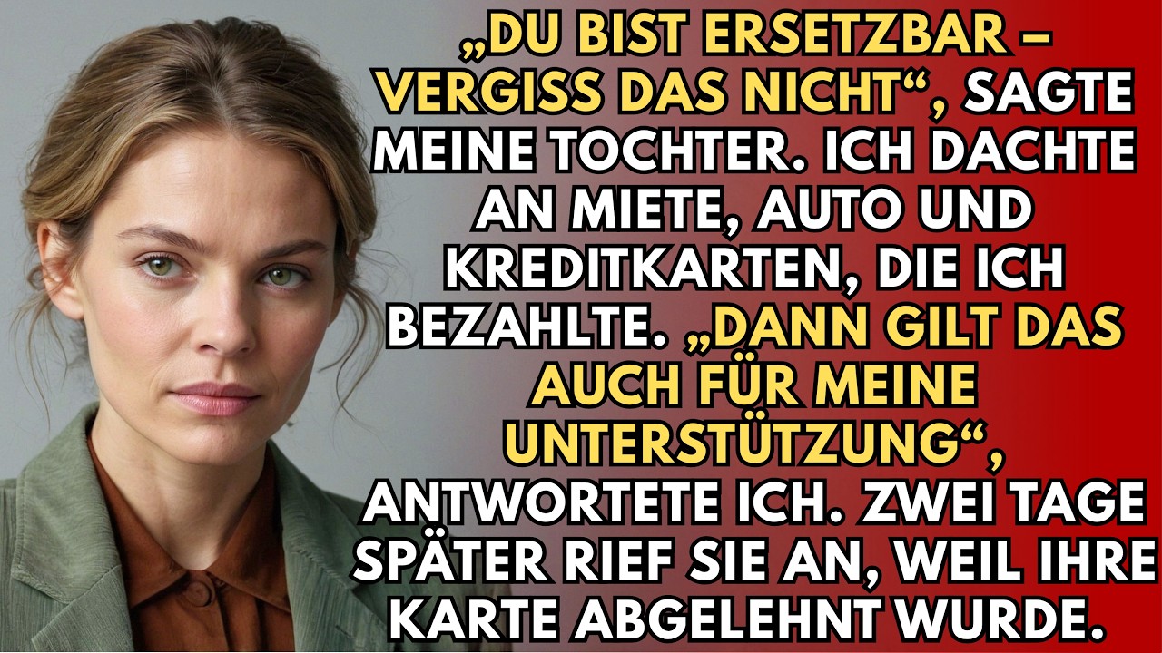 Meine Tochter sah mir direkt in die Augen und sagte mit einer Stimme, als würde sie das Wetter vorlesen: „Du bist ersetzbar. Vergiss das nicht.“ Ich stand in meiner Küche, sie und ihr Mann wollten...