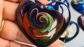 #177 Rainbow Alcohol Ink Hearts | Pocket Hug | Pocket Hug Hearts | Resin Art UK