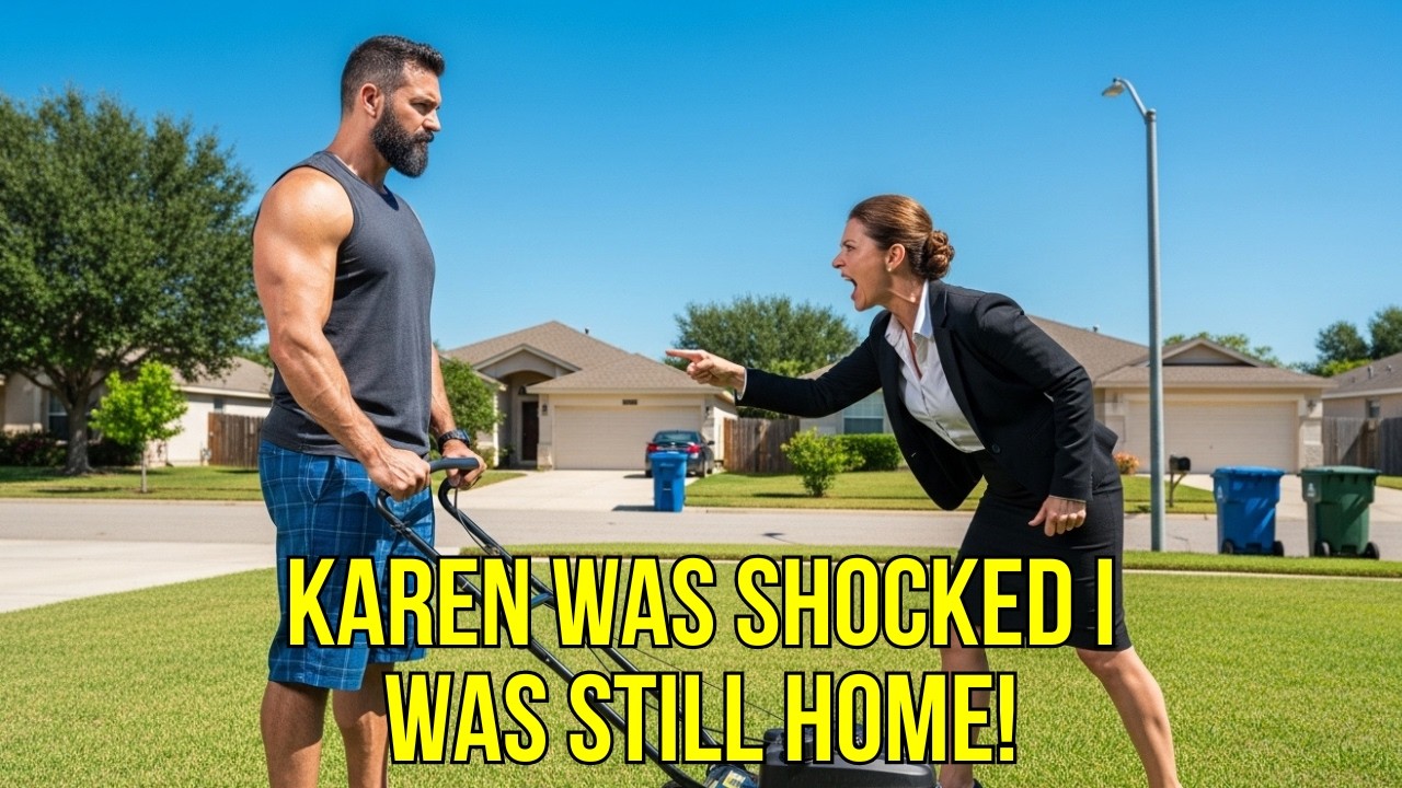 Karen Was SHOCKED to See Me Mowing My Lawn — Claimed I Was Evicted 20 Hours Ago!