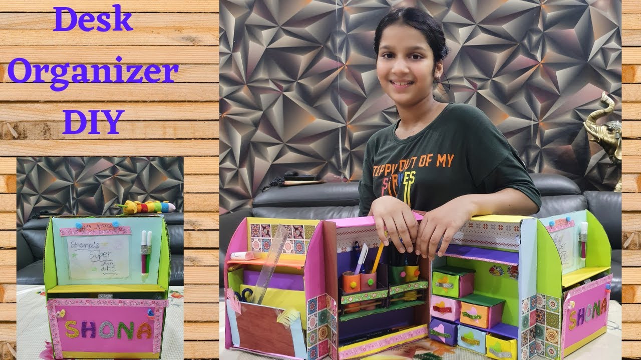 DESK ORGANIZER DIY : HOW TO MAKE DESK ORGANIZER AT HOME - YouTube