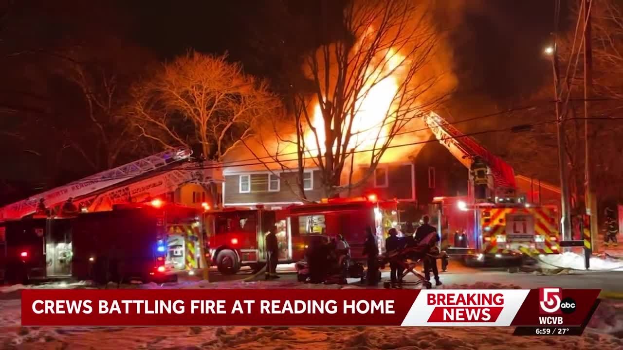 2 evaluated as crews battle massive fire at Mass. home - YouTube