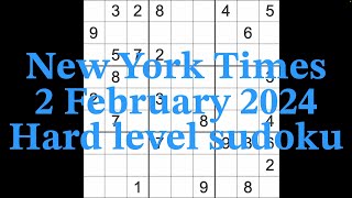 Sudoku solution – New York Times 2 February 2024 Hard level