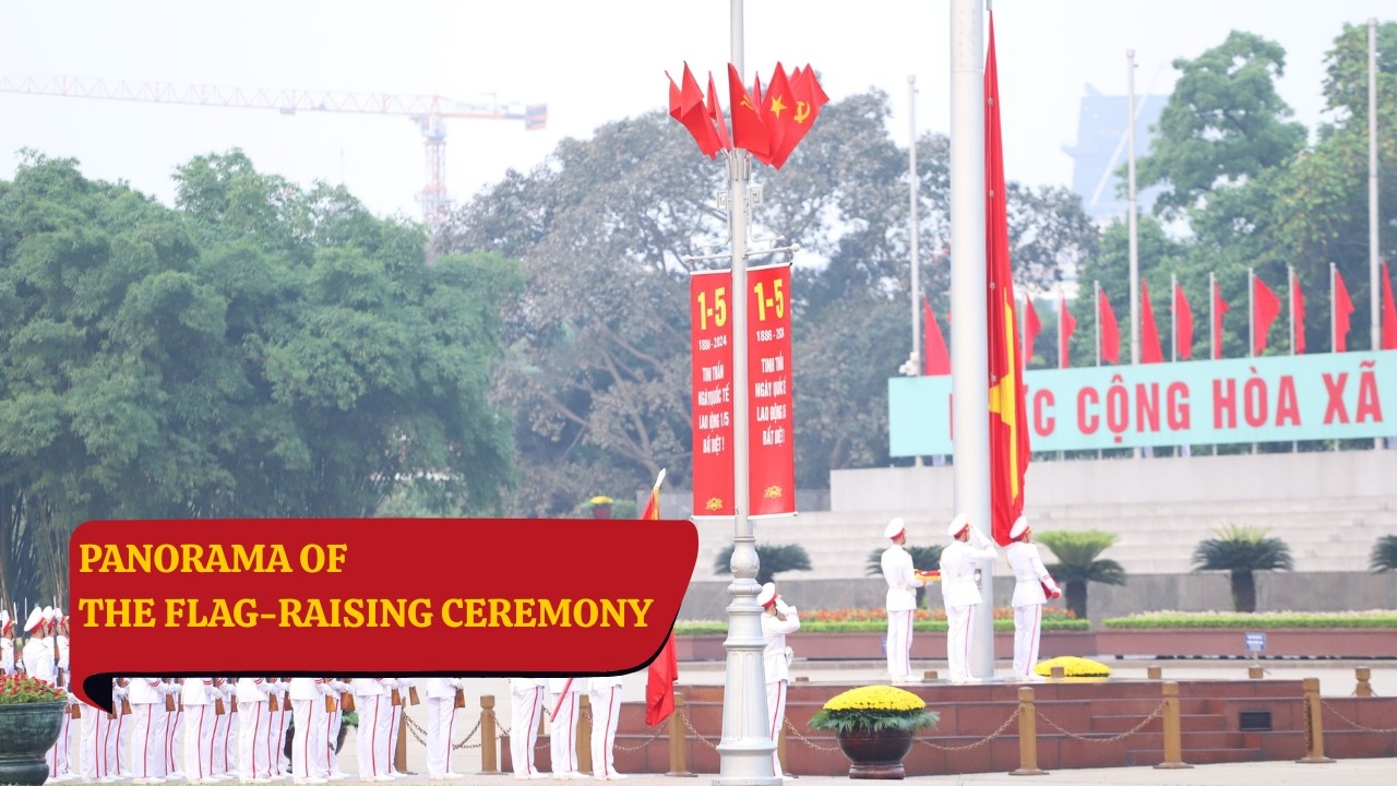 Panoramic View of the Solemn Flag Lowering Ceremony in Front of President Ho Chi Minh