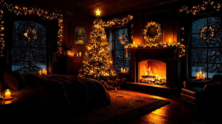 Relaxing Christmas Night 🎄 Cozy Winter Cottage Ambience with Slow Jazz Music & Warm Fireplace Sounds
