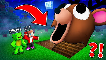 JJ and Mikey Build SECRET BASE Inside 99 Nights In The Forest in Minecraft - Maizen