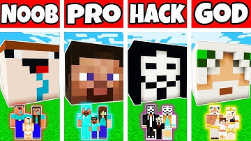 Minecraft: FAMILY HEAD BLOCK HOUSE BUILD CHALLENGE - NOOB vs PRO vs HACKER vs GOD in Minecraft