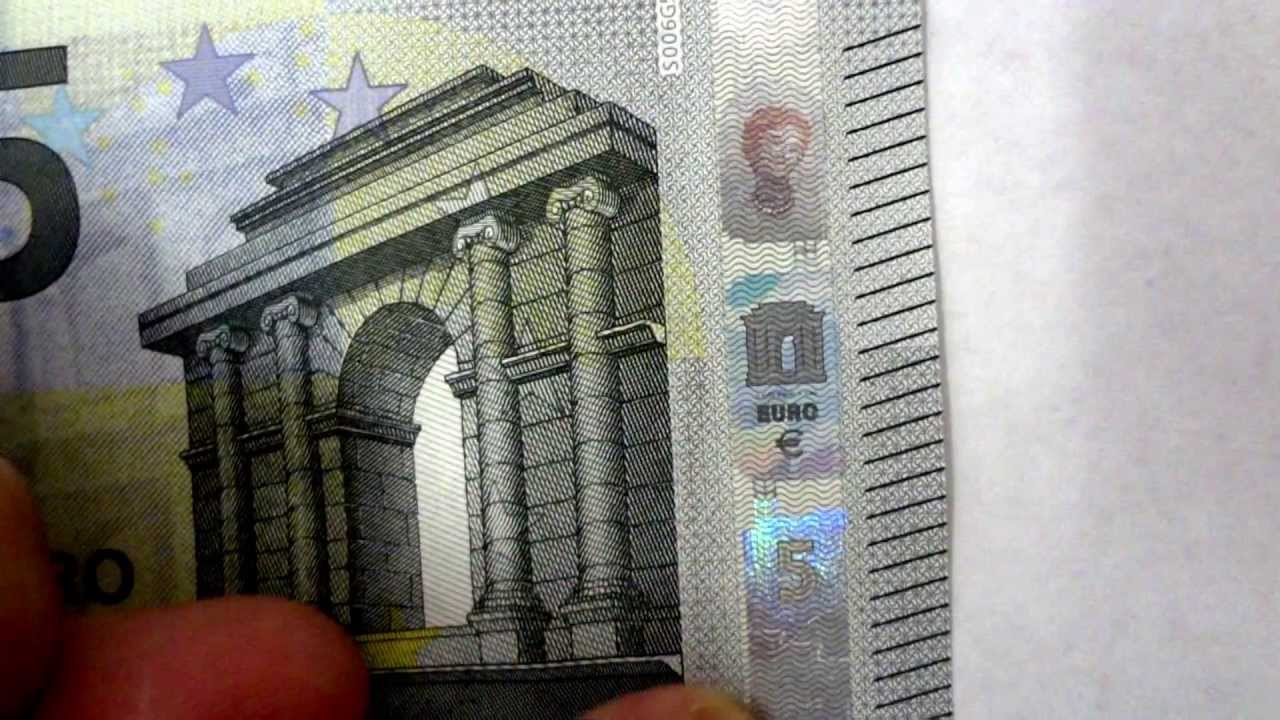 Nuova Banconota 5 Euro - Cinque € : Migliorie contro le False - Firma di  Draghi - YouTube