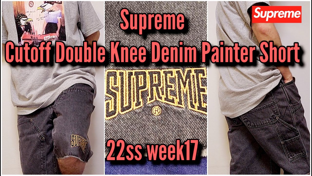 Men's Supreme Cutoff Double Knee Denim Painter Short in Washed