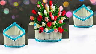 Ide kreatif vas bunga cantik dari sedotan | DIY flower vase from straws