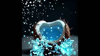 Crystal Coconut Filled With Glowing Blue Liquid, Cinematic Neon Sparkle