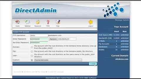 How to create ftp account in directadmin