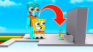 SpongeBob Gets Stuck in TINY vs GIANT Roblox Obby!